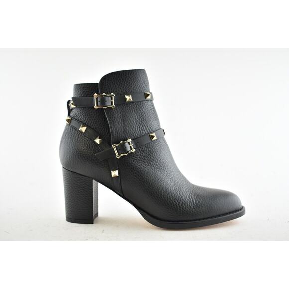 Valentino Rockstud City 70mm Black Leather Stud Block Heel Short Ankle Boot 36 - Picture 2 of 12